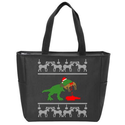 Trex Eating Deer Hunter Ugly Christmas Zip Tote Bag