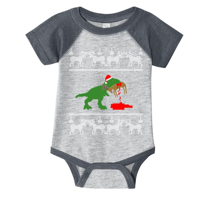 Trex Eating Deer Hunter Ugly Christmas Infant Baby Jersey Bodysuit