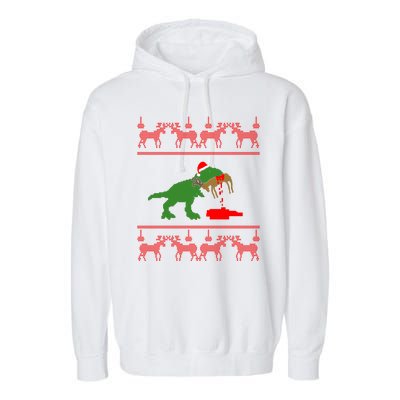 Trex Eating Deer Hunter Ugly Christmas Garment-Dyed Fleece Hoodie