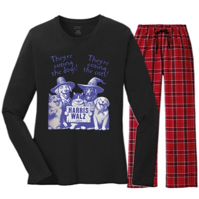 TheyRe Eating Dogs! TheyRe Eating Cats! Vote Kamala Harris Women's Long Sleeve Flannel Pajama Set 