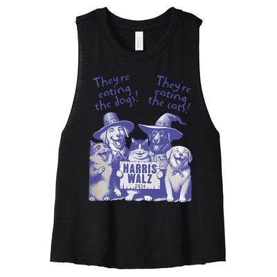 TheyRe Eating Dogs! TheyRe Eating Cats! Vote Kamala Harris Women's Racerback Cropped Tank