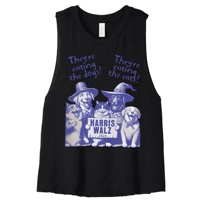 TheyRe Eating Dogs! TheyRe Eating Cats! Vote Kamala Harris Women's Racerback Cropped Tank