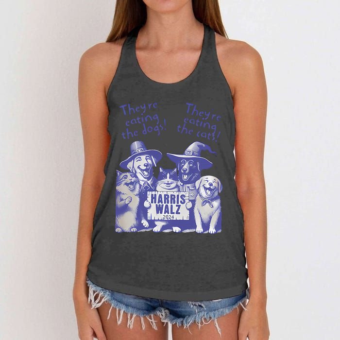 TheyRe Eating Dogs! TheyRe Eating Cats! Vote Kamala Harris Women's Knotted Racerback Tank