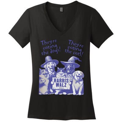 TheyRe Eating Dogs! TheyRe Eating Cats! Vote Kamala Harris Women's V-Neck T-Shirt