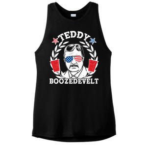 Teddy Boozedevelt USA Beer Party Ladies PosiCharge Tri-Blend Wicking Tank