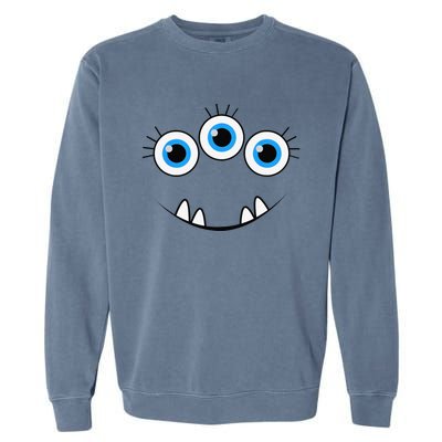 Three Eyed Eyeballs Monster Face Funny Halloween Cute Garment-Dyed Sweatshirt