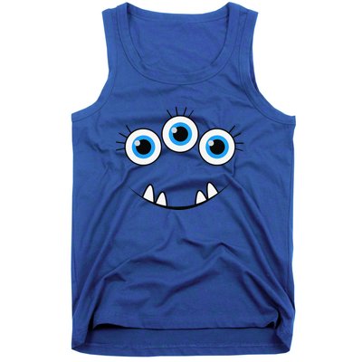 Three Eyed Eyeballs Monster Face Funny Halloween Cute Tank Top