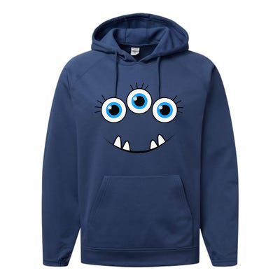 Three Eyed Eyeballs Monster Face Funny Halloween Cute Performance Fleece Hoodie