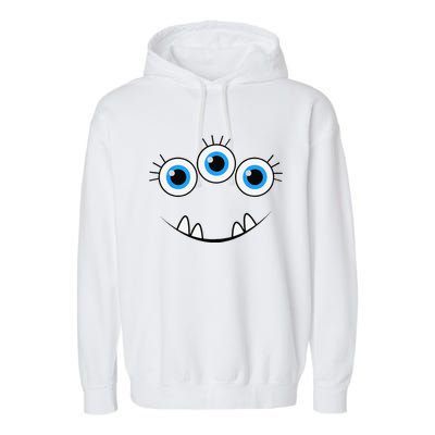 Three Eyed Eyeballs Monster Face Funny Halloween Cute Garment-Dyed Fleece Hoodie