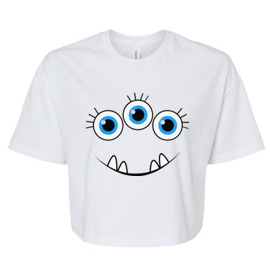 Three Eyed Eyeballs Monster Face Funny Halloween Cute Bella+Canvas Jersey Crop Tee