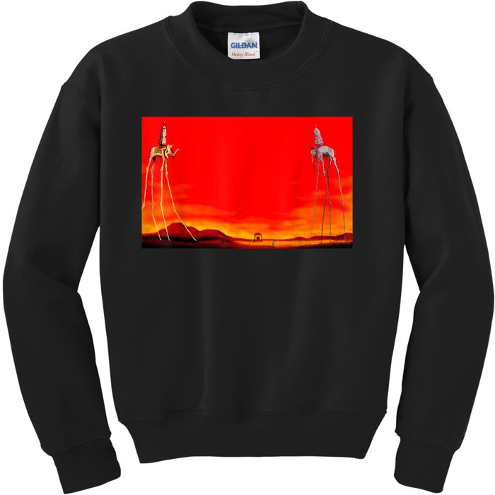 The Elephants Famous Painting By Dali Kids Sweatshirt