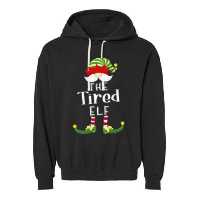 Tired Elf Group Christmas Funny Pajama Party Garment-Dyed Fleece Hoodie