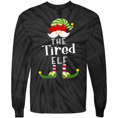 Tired Elf Group Christmas Funny Pajama Party Tie-Dye Long Sleeve Shirt