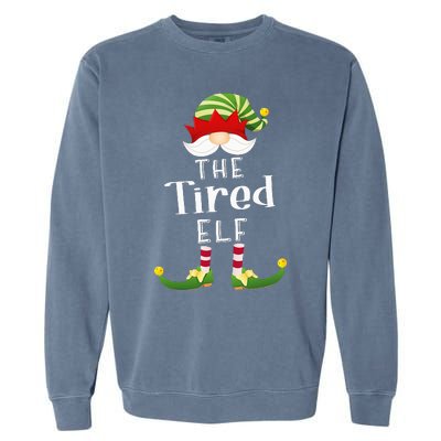 Tired Elf Group Christmas Funny Pajama Party Garment-Dyed Sweatshirt