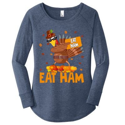 Thanksgiving Eat Ham Funny Turkey Dabbing Autumn Pumpkin Great Gift Women's Perfect Tri Tunic Long Sleeve Shirt