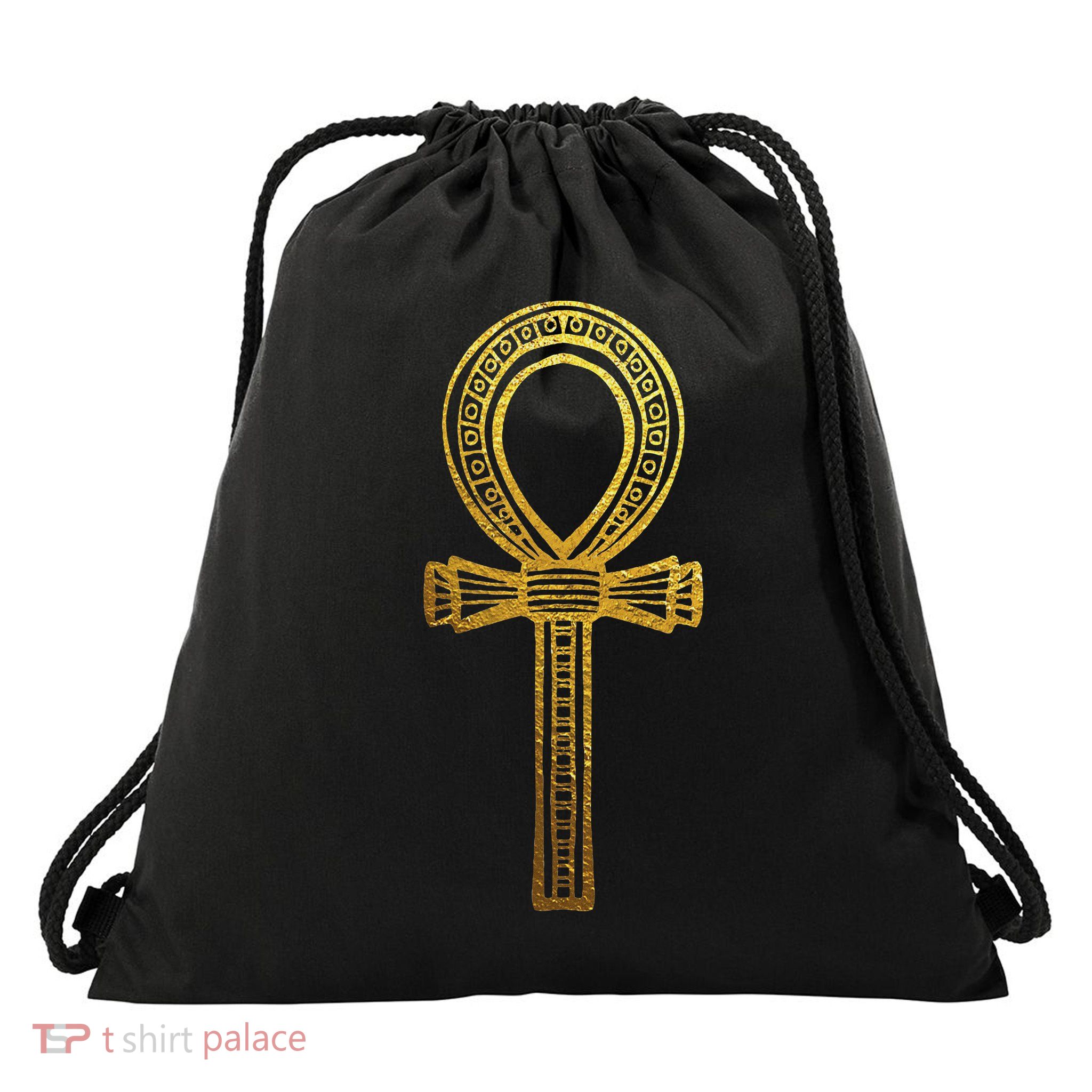The Egyptian History Ankh Egyptian Hieroglyphics Black Drawstring Bag