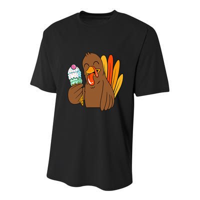 Turkey Eating Ice Cream Thanksgiving Day Funny Fall Autumn Youth Performance Sprint T-Shirt