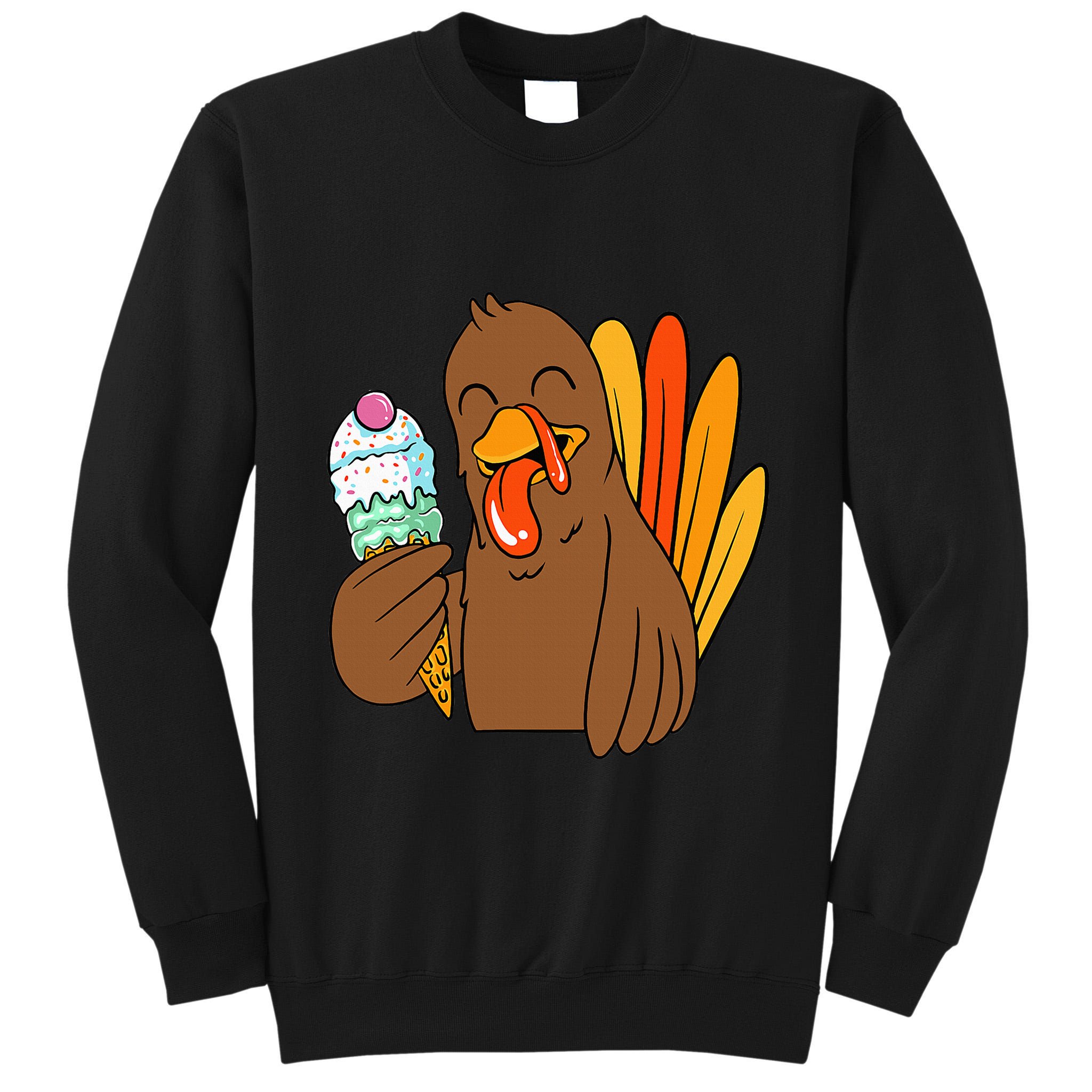 Turkey Eating Ice Cream Thanksgiving Day Funny Fall Autumn Tall Sweatshirt