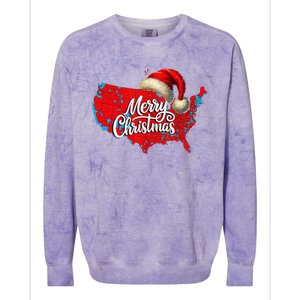 Trump Election Map Merry Christmas Holiday Santa Hat Xmas Colorblast Crewneck Sweatshirt