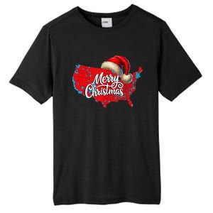 Trump Election Map Merry Christmas Holiday Santa Hat Xmas Tall Fusion ChromaSoft Performance T-Shirt