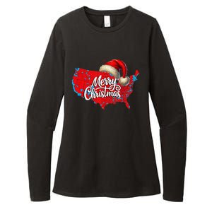 Trump Election Map Merry Christmas Holiday Santa Hat Xmas Womens CVC Long Sleeve Shirt