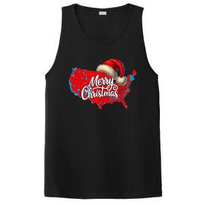 Trump Election Map Merry Christmas Holiday Santa Hat Xmas PosiCharge Competitor Tank