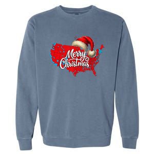 Trump Election Map Merry Christmas Holiday Santa Hat Xmas Garment-Dyed Sweatshirt