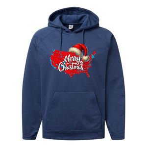 Trump Election Map Merry Christmas Holiday Santa Hat Xmas Performance Fleece Hoodie