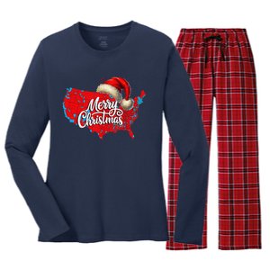 Trump Election Map Merry Christmas Holiday Santa Hat Xmas Women's Long Sleeve Flannel Pajama Set 