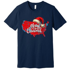 Trump Election Map Merry Christmas Holiday Santa Hat Xmas Premium T-Shirt