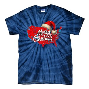 Trump Election Map Merry Christmas Holiday Santa Hat Xmas Tie-Dye T-Shirt