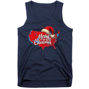 Trump Election Map Merry Christmas Holiday Santa Hat Xmas Tank Top