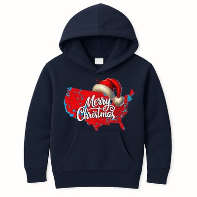 Trump Election Map Merry Christmas Holiday Santa Hat Xmas Kids Hoodie