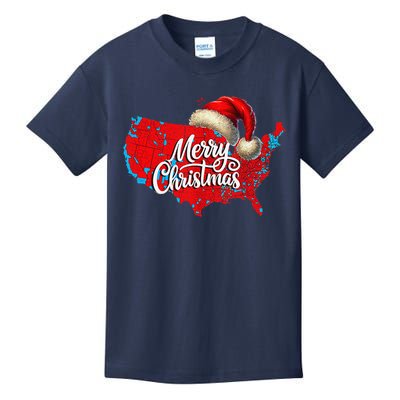 Trump Election Map Merry Christmas Holiday Santa Hat Xmas Kids T-Shirt