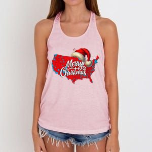 Trump Election Map Merry Christmas Holiday Santa Hat Xmas Women's Knotted Racerback Tank