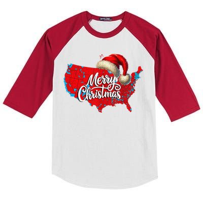 Trump Election Map Merry Christmas Holiday Santa Hat Xmas Kids Colorblock Raglan Jersey