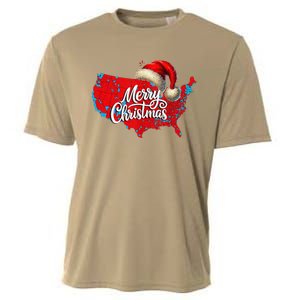 Trump Election Map Merry Christmas Holiday Santa Hat Xmas Cooling Performance Crew T-Shirt