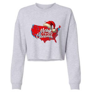 Trump Election Map Merry Christmas Holiday Santa Hat Xmas Cropped Pullover Crew