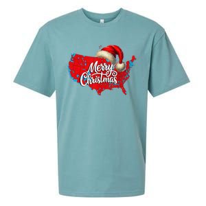 Trump Election Map Merry Christmas Holiday Santa Hat Xmas Sueded Cloud Jersey T-Shirt