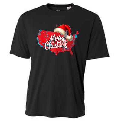 Trump Election Map Merry Christmas Holiday Santa Hat Xmas Cooling Performance Crew T-Shirt