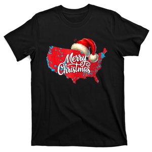 Trump Election Map Merry Christmas Holiday Santa Hat Xmas T-Shirt