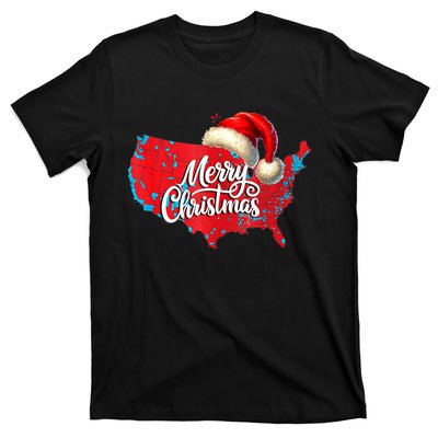 Trump Election Map Merry Christmas Holiday Santa Hat Xmas T-Shirt