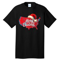 Trump Election Map Merry Christmas Holiday Santa Hat Xmas Tall T-Shirt