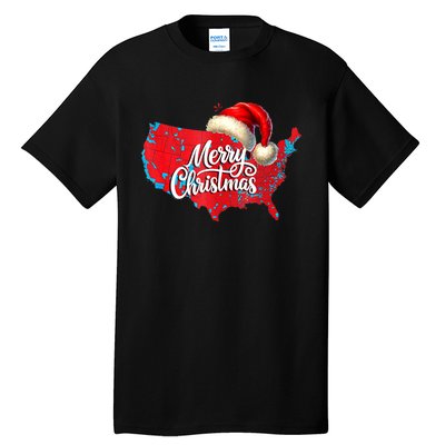 Trump Election Map Merry Christmas Holiday Santa Hat Xmas Tall T-Shirt