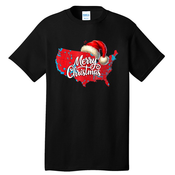 Trump Election Map Merry Christmas Holiday Santa Hat Xmas Tall T-Shirt