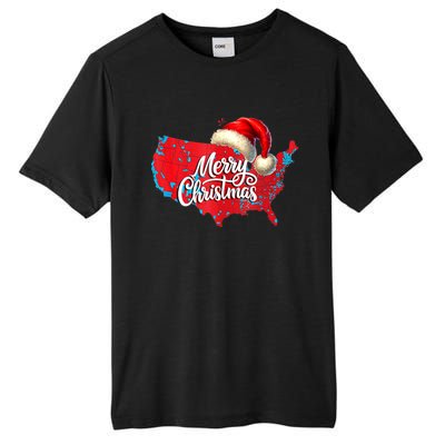 Trump Election Map Merry Christmas Holiday Santa Hat Xmas Tall Fusion ChromaSoft Performance T-Shirt