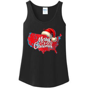 Trump Election Map Merry Christmas Holiday Santa Hat Xmas Ladies Essential Tank