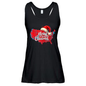 Trump Election Map Merry Christmas Holiday Santa Hat Xmas Ladies Essential Flowy Tank