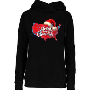 Trump Election Map Merry Christmas Holiday Santa Hat Xmas Womens Funnel Neck Pullover Hood