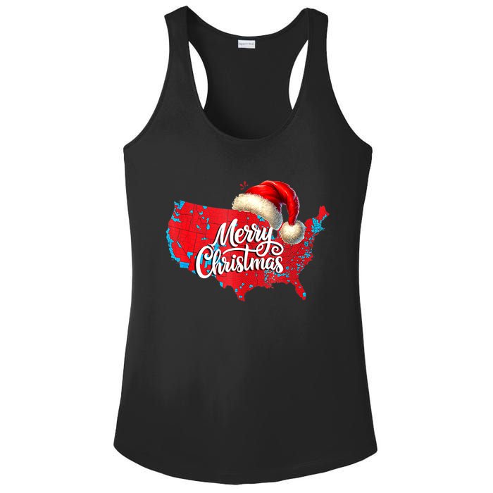 Trump Election Map Merry Christmas Holiday Santa Hat Xmas Ladies PosiCharge Competitor Racerback Tank